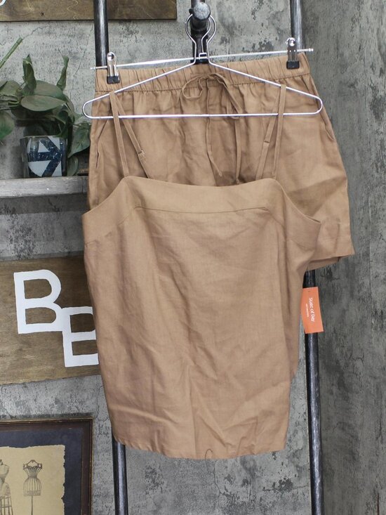 Brown State Of Day 2 Pc Sleeveless Pajama Set Linen Blend Natural M Sz M main image 4